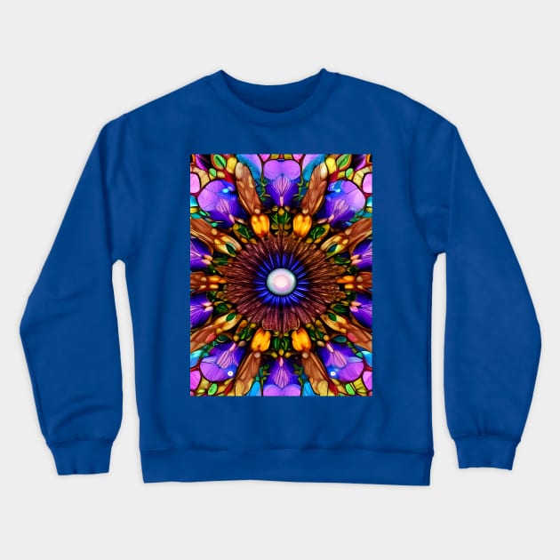 Crystalline Stained Glass Flower Mandala Crewneck Sweatshirt by Chance Two Designs